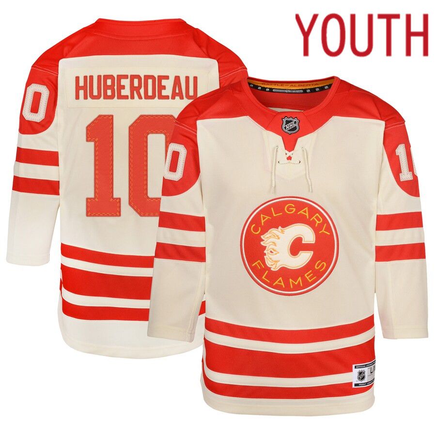 Youth Calgary Flames #10 Jonathan Huberdeau Cream 2023 NHL Heritage Classic Premier Player Jersey->youth nhl jersey->Youth Jersey